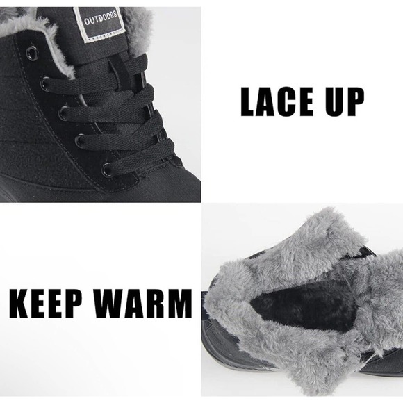 NEW Weweya Women's 9 Black‎ With Grey Fur Lined Boots Anti-Slip Ankle Snow Boots - Picture 10 of 10